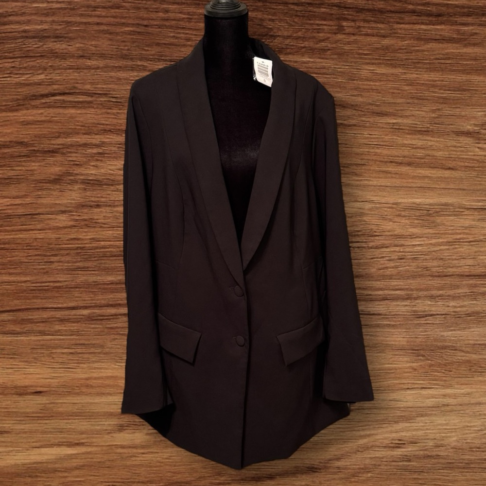 Torrid Studio Refined Long Line Crepe Blazer Deep Black 4X NWT